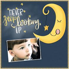 Scrapbook layout using Fly Me to the Moon clip art hand lettering templates