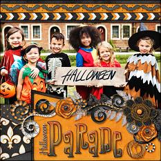"Halloween Parade" digital scrapbook layout by Laura Louie