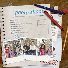 “Photo Shoot" digital scrapbook layout features SSPT: Document It Notebook