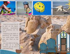 "Beach" digital scrapbook layout features SSDLAT: 8.5x22 Scrap It Monthly 8, Series 3