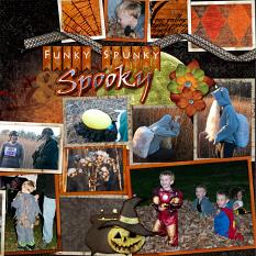 "Spooky" layout using ScrapSimple Digital Layout Album Templates: 12x12 Two Page Spreads 3 by Cheri Thieleke