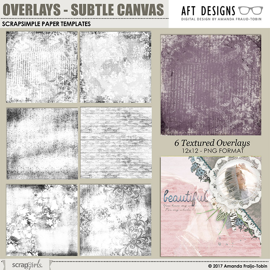 ScrapSimple Paper Templates: Overlays - Subtle Canvas by AFT Designs | Amanda Fraijo-Tobin @ScrapGirls.com #scrapbook #background #templates