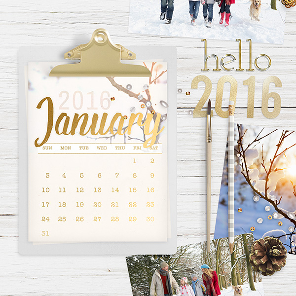2016 January Calendar by Amanda Fraijo-Tobin using 2016: Brush Set