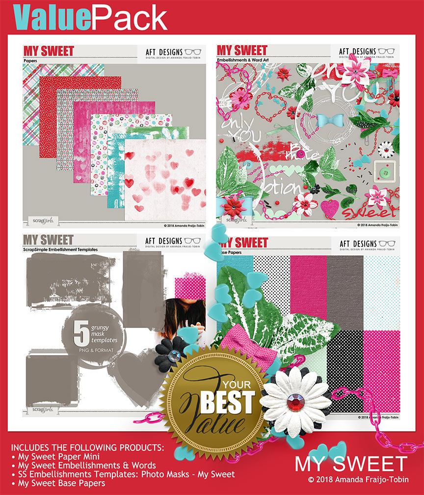 Value Pack: My Sweet Digital Scrapbooking Kit by AFT Designs - Amanda Fraijo-Tobin @ScrapGirls.com | #aftdesigns #scrapgirls #digiscrap
