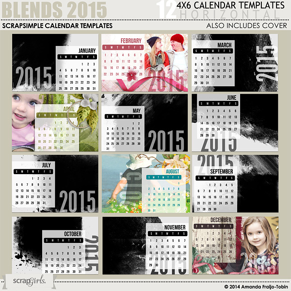 ScrapSimple Calendar Templates: 4x6 Blends 2015