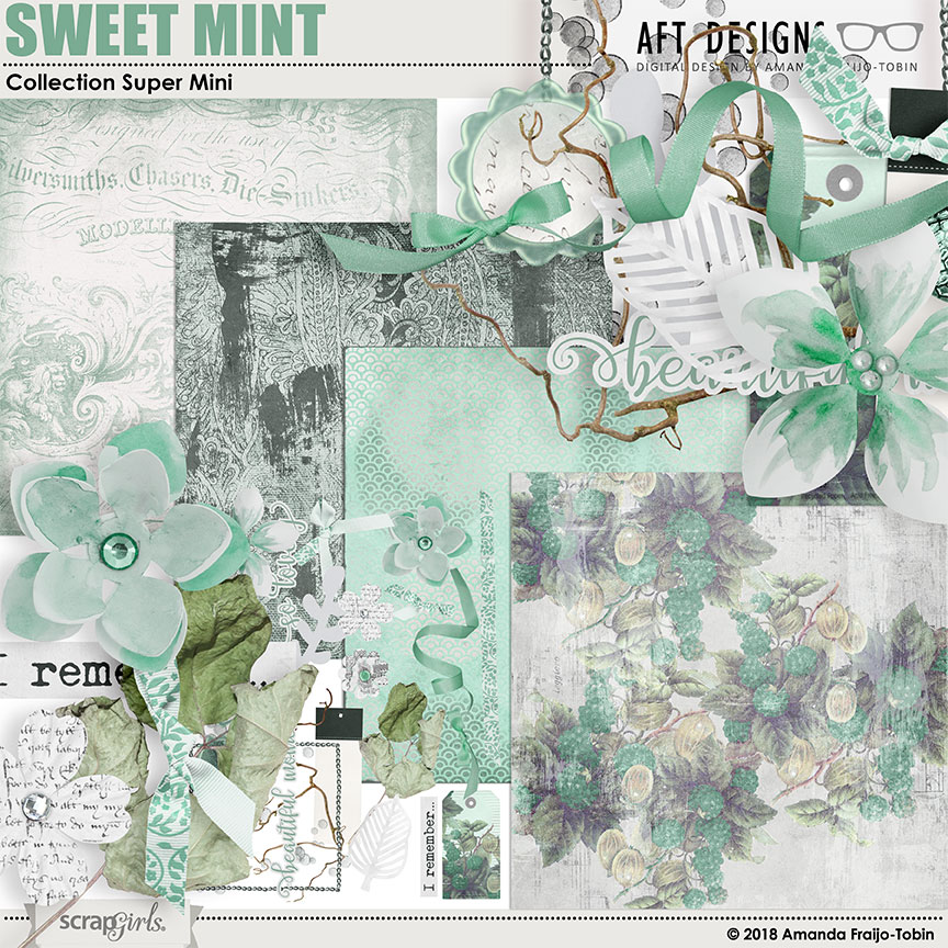 Sweet Mint Collection Super Mini #digitalscrapbooking Papers by AFT Designs - Amanda Fraijo-Tobin @ScrapGirls.com