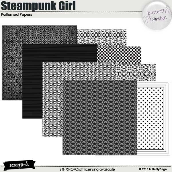 Steampunk Girl Patterned papers 