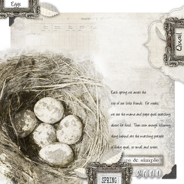 Quail Eggs by Melissa Renfro. See below for links to all products used in this digital scrapbooking layout.