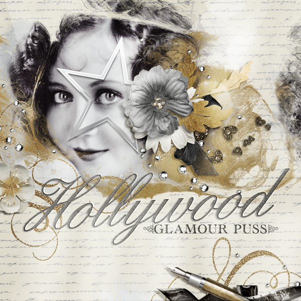"Hollywood Glamour Puss" layout by Brandy Murry. See below for layout details.