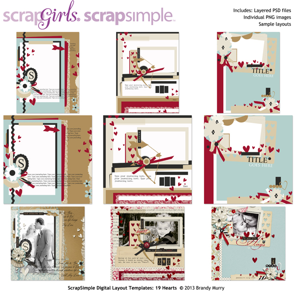 Included in this VALUE PACK: 19 Hearts Digital Layout Templates