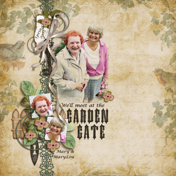 Garden Gate layout by Elisha Barnett. See below for description and links to all products used in this digital scrapbooking layout.