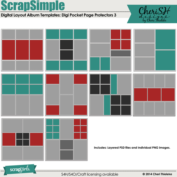 ScrapSimple Digital Layout Album Templates: Digi Pocket Page Protectors 3