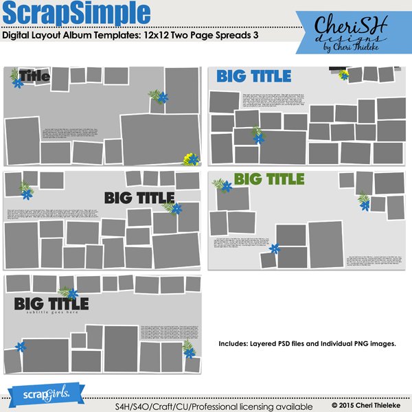 ScrapSimple Digital Layout Album Templates: 12x12 Two Page Spreads 3 by Cheri Thieleke
