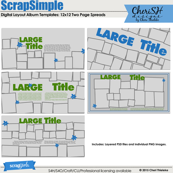 ScrapSimple Digital Layout Album Templates: 12x12 Two Page Spreads by Cheri Thieleke