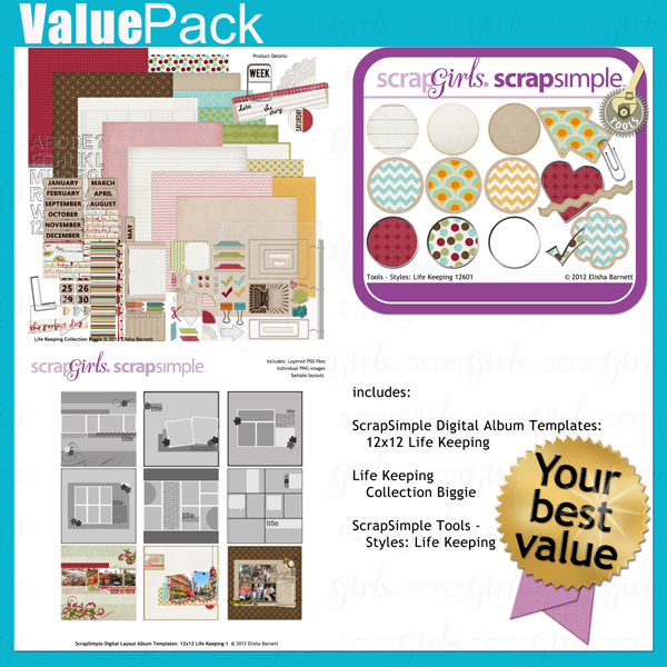 Also available in 12x12: <a href="http://store.scrapgirls.com/product/25348/">Value Pack: Life Keeping </a> (sold separately)