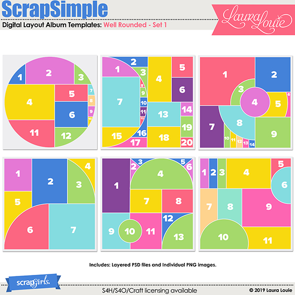 ScrapSimple Digital Layout Album Templates: Well Rounded - Set 1