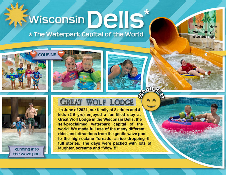 “Wisconsin Dells" digital scrapbook layout features Value Pack: 8.5x22 SIM 7