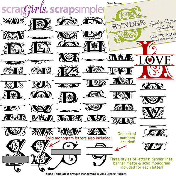ScrapSimple Alpha Templates: Antique Monograms