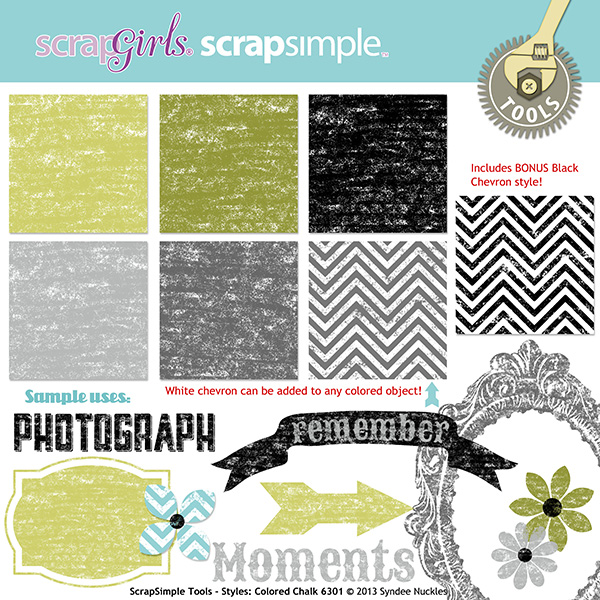 Also available:<a href="http://store.scrapgirls.com/scrapsimple-tools-styles-colored-chalk-6301-p28901.php">ScrapSimple Tools - Styles: Colored Chalk 6301</a>