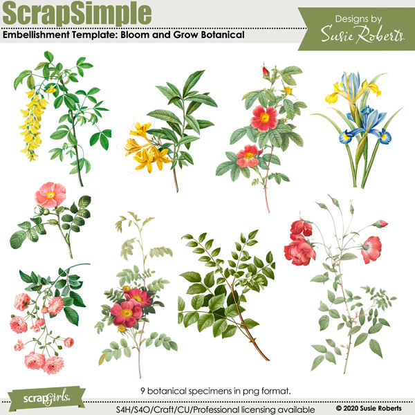 ScrapSimple Embellishment Templates: Bloom and Grow Botanical Preview