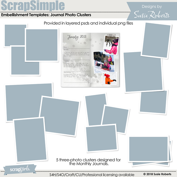 ScrapSimple Embellishment Template: Journal Photo Clusters