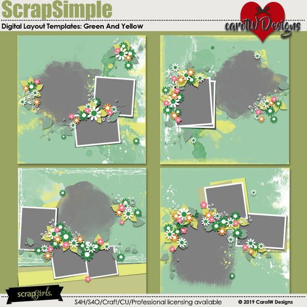ScrapSimple Digital Layout Templates:Green And Yellow