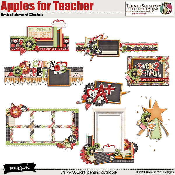 Apples for Teacher Embellishment Clusters by Trixie Scraps
