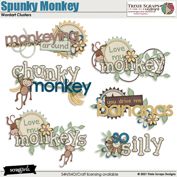 Spunky Monkey Wordart Trixie Scraps Designs