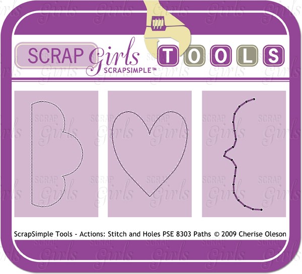 ScrapSimple Tools - Actions: Stitch and Holes PSE 8303 Paths Mini