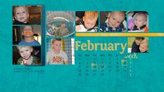 "February" digital scrapbook layout features ScrapSimple Calendar Templates: Scrap It Monthly 3 - Perpetual
