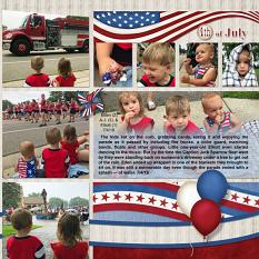 “July 4th Parade" digital scrapbook layout showcases SSDLAT: Scrap It Monthly 5 Series 3