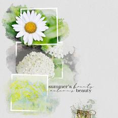 “Summer’s Bounty" digital scrapbook layout features Artful Seasons: Word Art