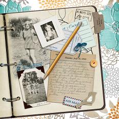 “Grandma's Diary" layout features SS Embellishments: Document It Tags and Labels