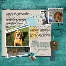 “On My Way Home" digital scrapbook layout showcases ScrapSimple Paper Templates 1: Storyline