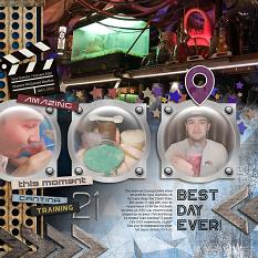 “Best Day Ever" digital scrapbook layout features Space Force Collection Biggie
