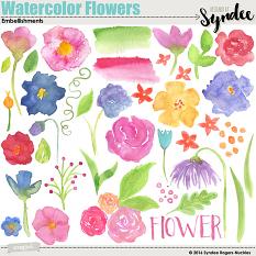 Watercolor Flowers digital embellishments clip art