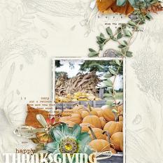 "Happy Thanksgiving" #digitalscrapbooking layout by AFT Designs - Amanda Fraijo-Tobin using Soft Harvest Clusters #fall #scrapbook #memorybook