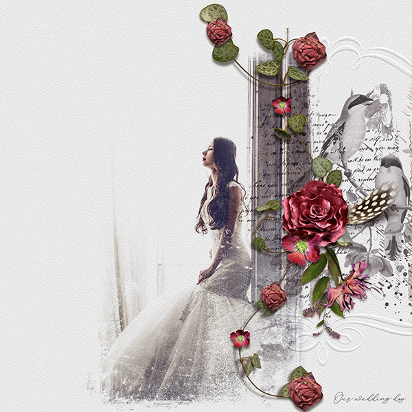 Bridal layout using ScrapSimple Embellishment Templates: Little Worn
