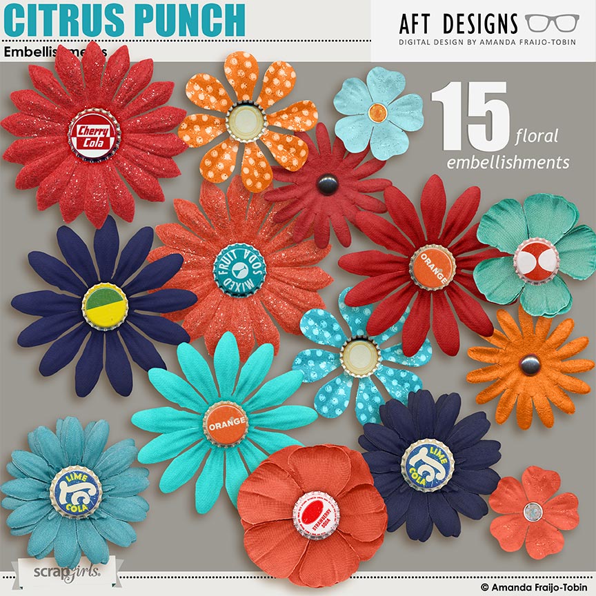 Citrus Punch #digitalscrapbooking Floral Embellishments by AFT Designs - Amanda Fraijo-Tobin @ScrapGirls.com