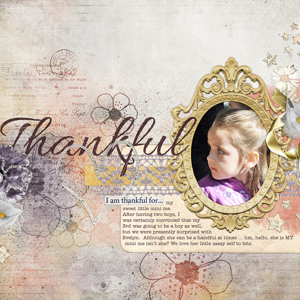 Digital Scrapbooking Layout "Thankful" by Amanda Fraijo-Tobin (see supply list with links below)
