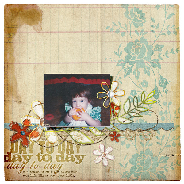 Digital Scrapbooking Layout "Day To Day" by Amanda Fraijo-Tobin (see supply list with links below)