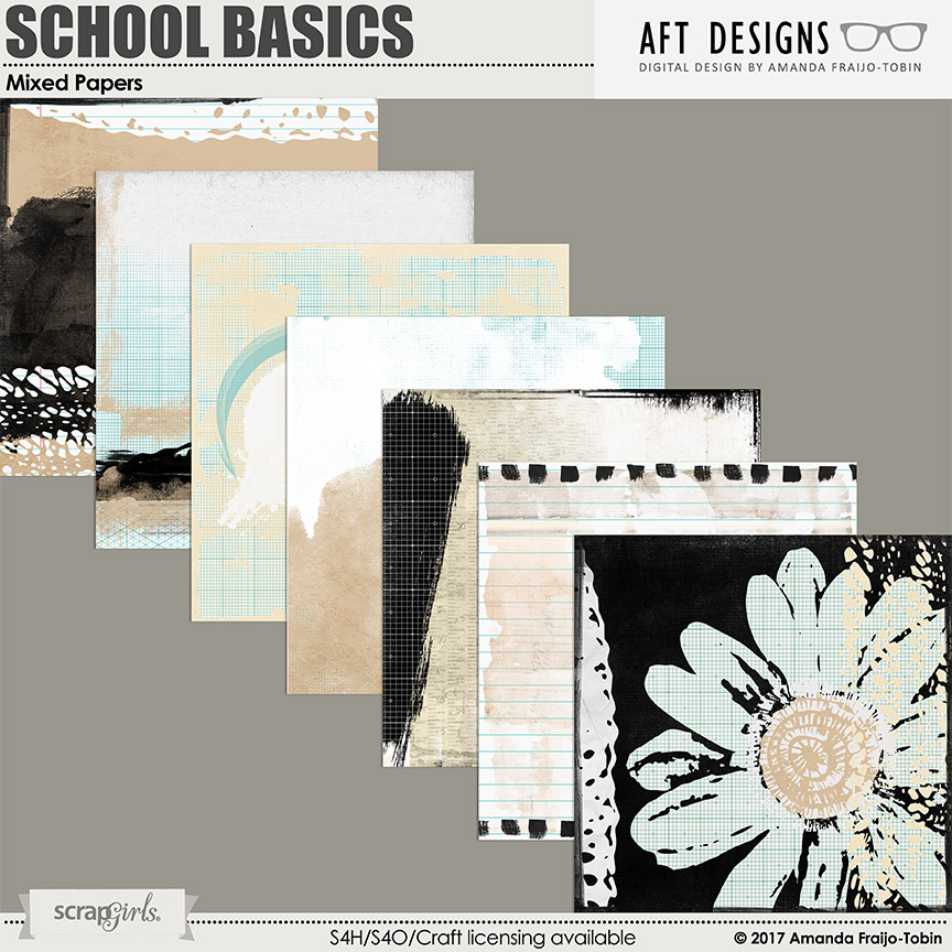 School Basics - Mixed Collage Papers by AFT Designs @ ScrapGirls.com | AFTdesigns.net #digitalscrapbooking #printables