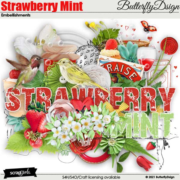 Strawberry Mint Embellishments by ButterflyDsign 