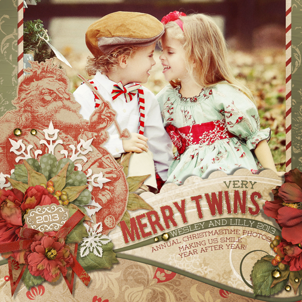 "Merry Twins" digital scrapbooking layout by Brandy Murry.