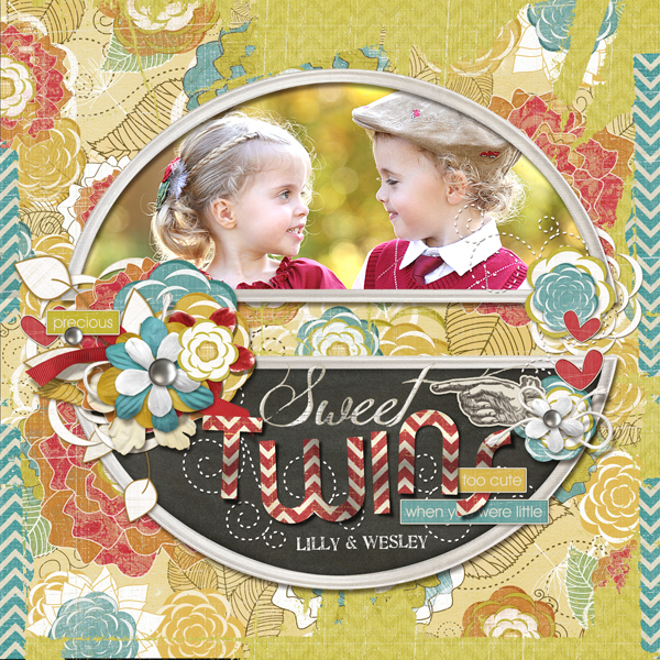 Sweet Twins by Brandy Murry. See below for links to all products used in this digital scrapbooking layout.