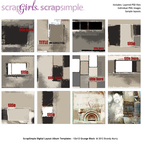 ScrapSimple Digital Layout Album Templates: 12x12 Grunge Block - Commercial License