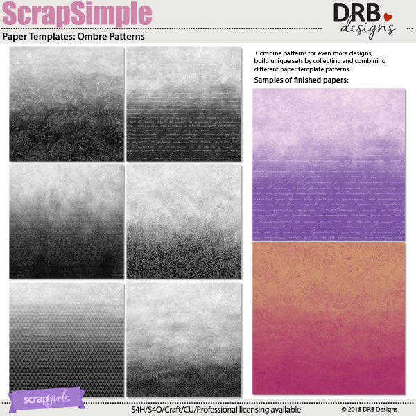 ScrapSimple Paper Template: Ombre Patterns by DRB Designs | ScrapGirls.com