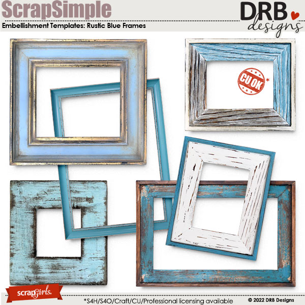 ScrapSimple Embellishment Templates: Rustic Blue Frames by DRB-Designs @ ScrapGirls.com