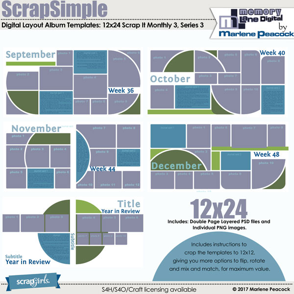 ScrapSimple Digital Layout Album Templates: Scrap It Monthly 3 Series 3