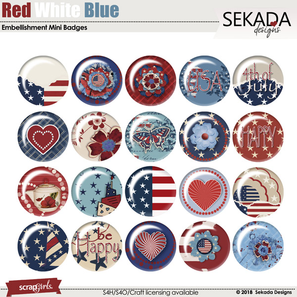 Red White Blue Embellishment Mini Badges